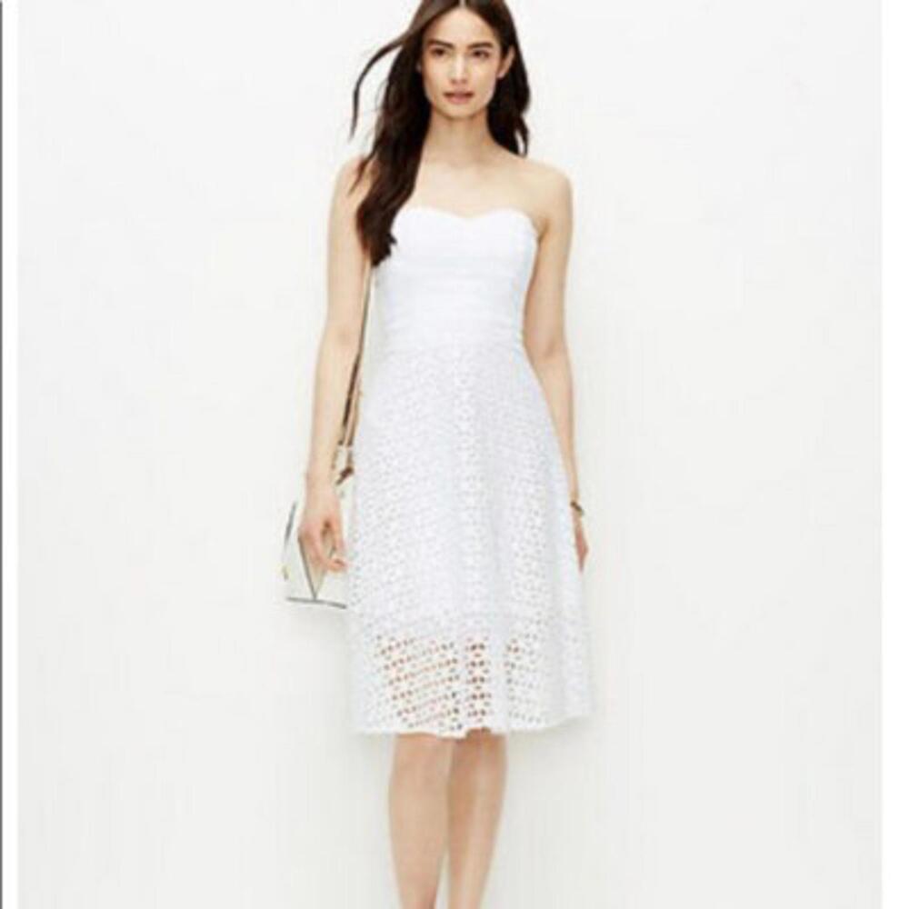 Ann Taylor White Eyelet A-Line Midi Dress, Size 8
